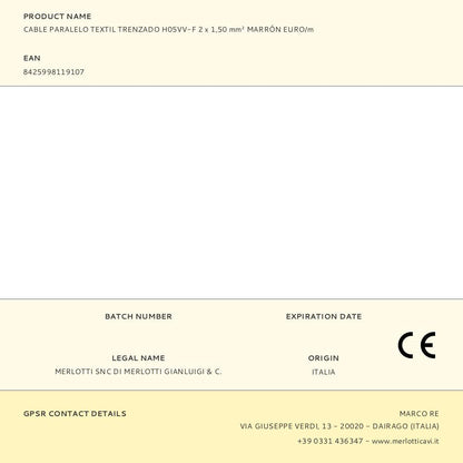 CABLE PARALELO TEXTIL TRENZADO H05VV-F 2 x 1,50 mm² MARRÓN EURO/m