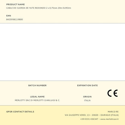 CABLE DE CUERDA DE YUTE REDONDO 2 x 0,75mm 20m EURO/m
