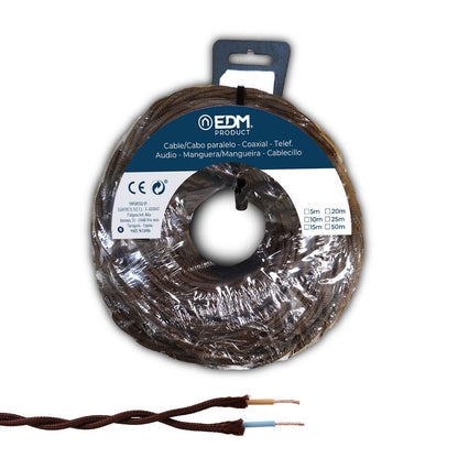 CARRETE CABLE PARALELO TEXTIL TRENZADO H05V-K 2 x 1,00 mm² MARRÓN, 25 m