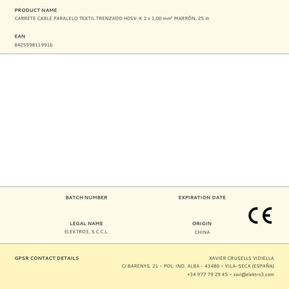 CARRETE CABLE PARALELO TEXTIL TRENZADO H05V-K 2 x 1,00 mm² MARRÓN, 25 m