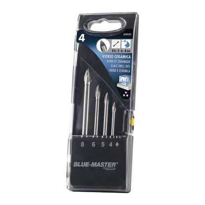 BROCAS ESTÁNDAR PUNTA DE LANZA, CRISTAL Y PORCELÁNICO Ø4-5-6-8 mm, JUEGO 4 PIEZAS