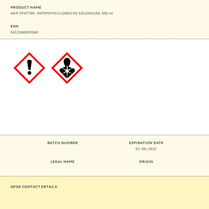 ANTI SPATTER, ANTIPROYECCIONES DE SOLDADURA, 500 ml