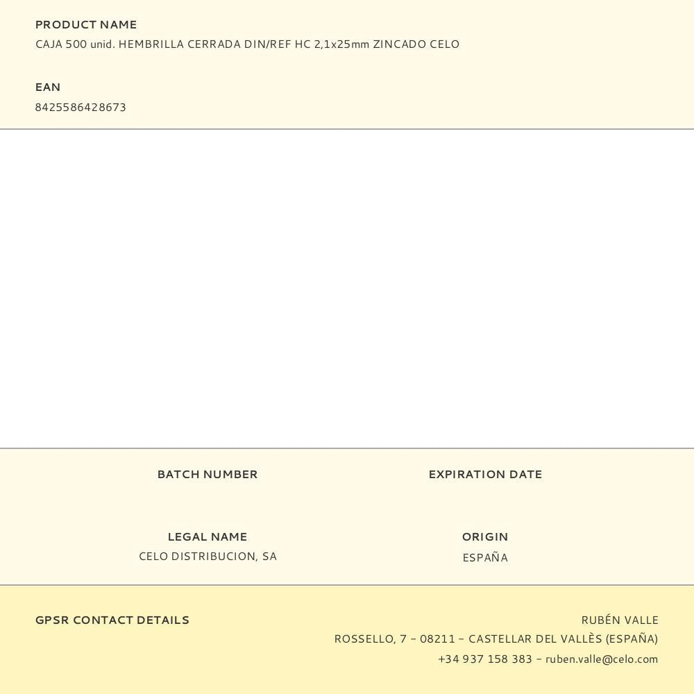 HEMBRILLA ROSCADA CERRADA Ø2,1 x 25 mm ZINCADO, CAJA 500 uds