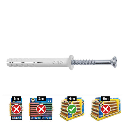 TACOS GOLPE Ø6 x 60 mm + TORNILLOS CABEZA PLANA Ø6 x 40 mm, CAJA 50 uds