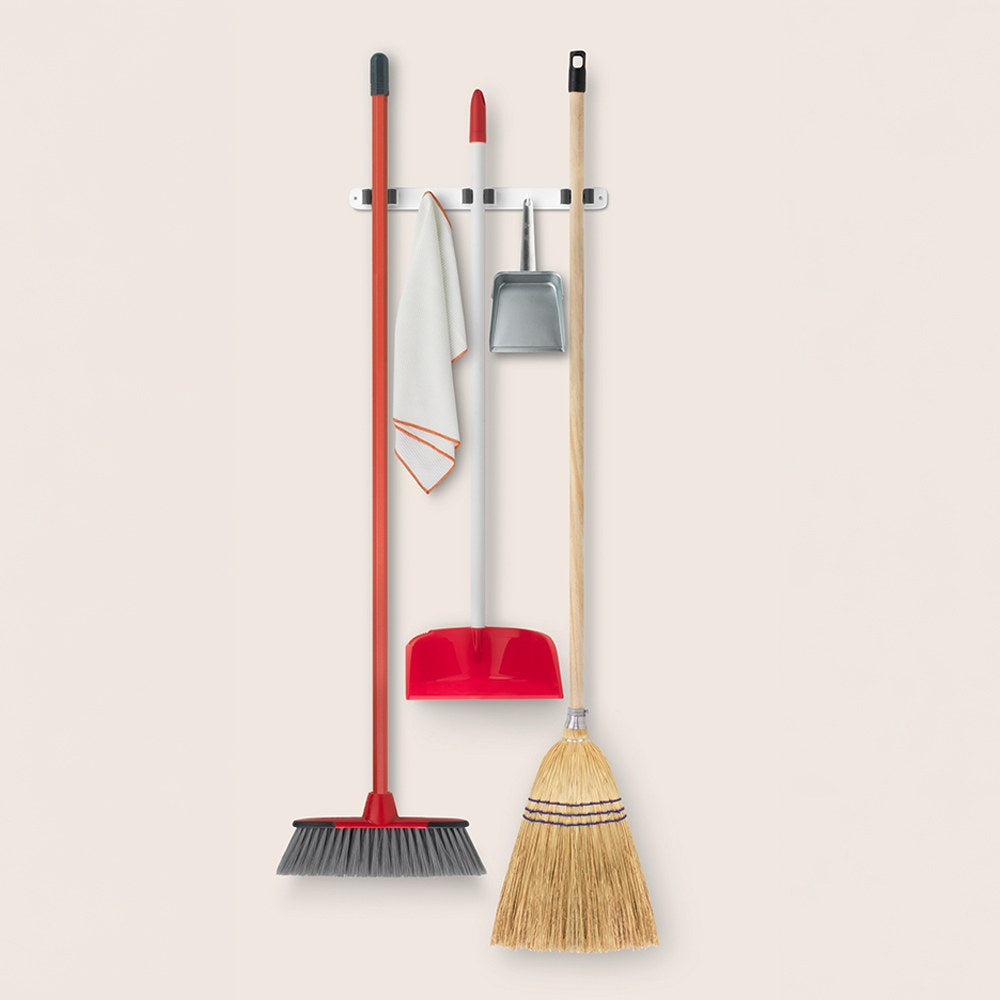 COLGADOR DE ESCOBAS TRIPLE, BLANCO, 37 x 3,2 x 4,8 cm