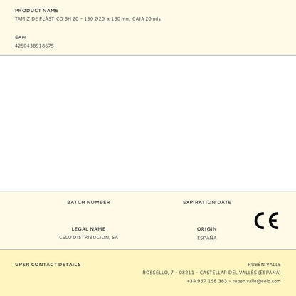 TAMIZ DE PLÁSTICO SH 20 - 130 Ø20  x 130 mm, CAJA 20 uds
