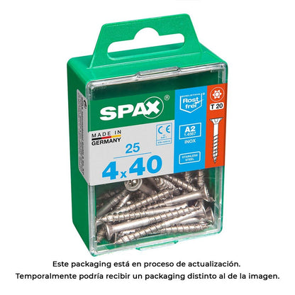 CAJA 25 unid. TORNILLO MADERA SPAX CABEZA PLANA INOX A2 4,0x40mm SPAX