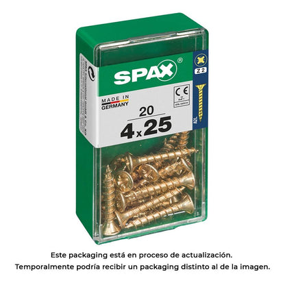 CAJA 20 unid. TORNILLO MADERA CABEZA PLANA YELLOX 4,0x25mm SPAX