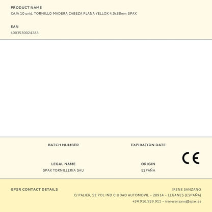 CAJA 10 unid. TORNILLO MADERA CABEZA PLANA YELLOX 4,5x80mm SPAX