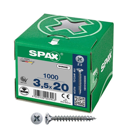 CAJA 1000 UNID. TORNILLO UNIVERSAL CABEZA PLANA WIROX 3,5X20MM Z2