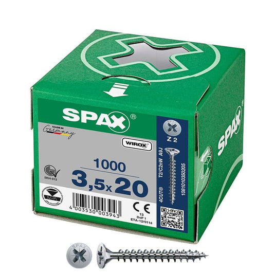 CAJA 1000 UNID. TORNILLO UNIVERSAL CABEZA PLANA WIROX 3,5X20MM Z2