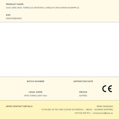 CAJA 1000 UNID. TORNILLO UNIVERSAL CABEZA PLANA WIROX 4X30MM Z2