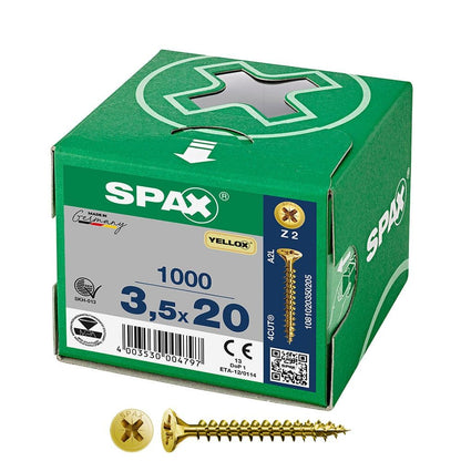 CAJA 1000 UNID. TORNILLO UNIVERSAL CABEZA PLANA YELLOX 3,5X20MM Z2
