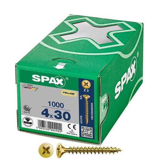 CAJA 1000 UNID. TORNILLO UNIVERSAL CABEZA PLANA YELLOX 4X30MM Z2