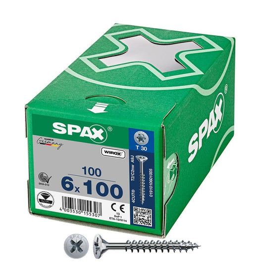 CAJA 100 UNID. TORNILLO UNIVERSAL CABEZA PLANA WIROX 6X100MM T30