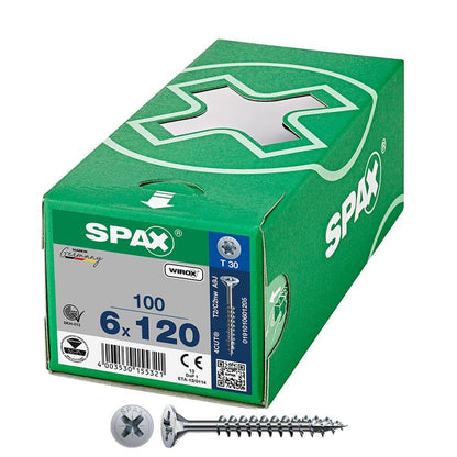 CAJA 100 UNID. TORNILLO UNIVERSAL CABEZA PLANA WIROX 6X120MM T30