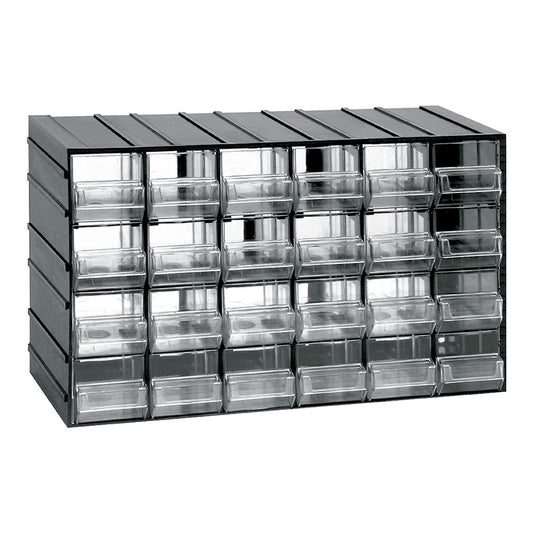 CAJONERA MODULAR CON 24 CAJONES TRANSPARENTES, 382 x 148 x 230 mm