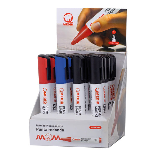 MARCADOR PERMANENTE PUNTA GRUESA 5 mm COLORES SURTIDOS, EXPOSITOR 20 uds