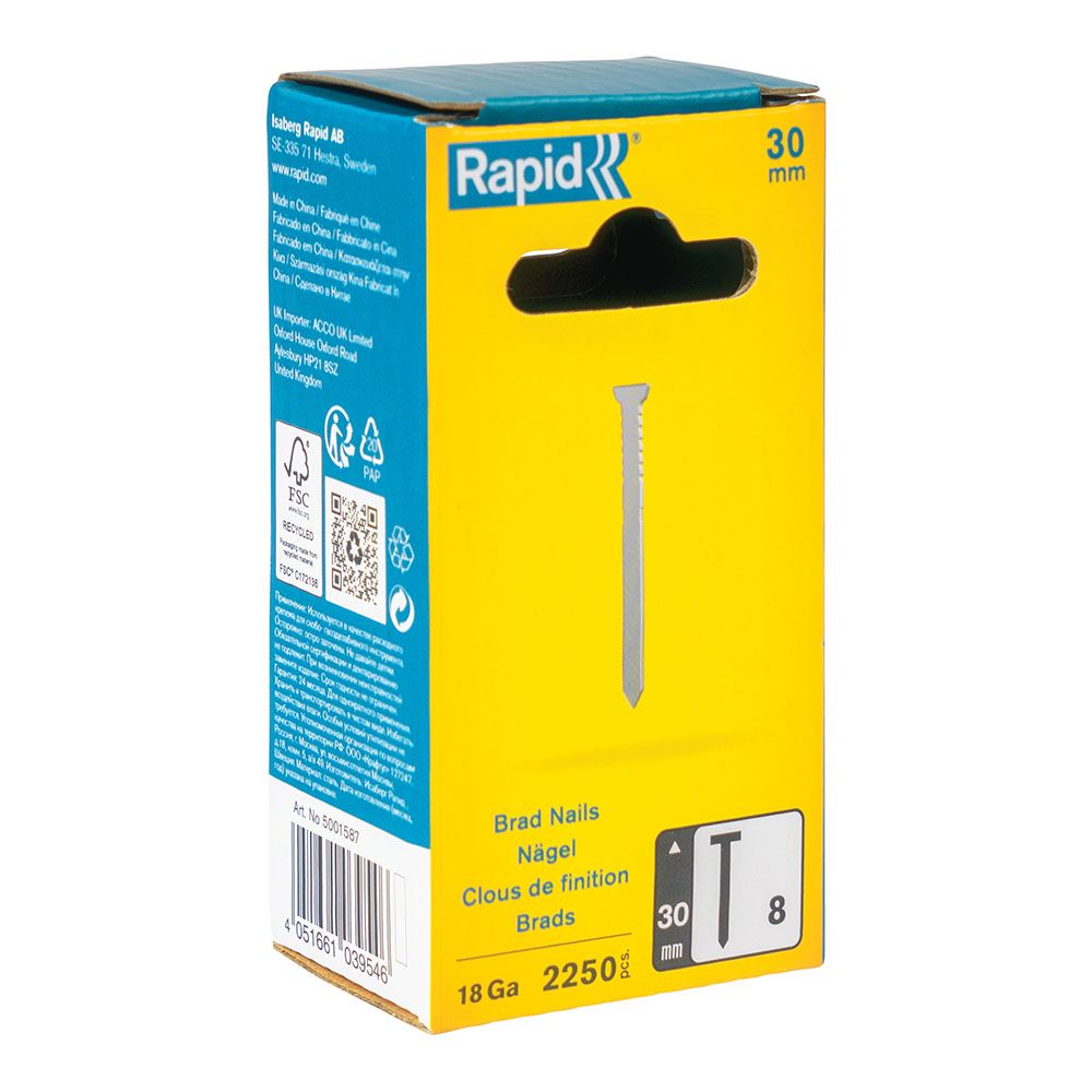 CLAVOS 8 / 30 mm GALVANIZADOS 18GA, 2250 uds