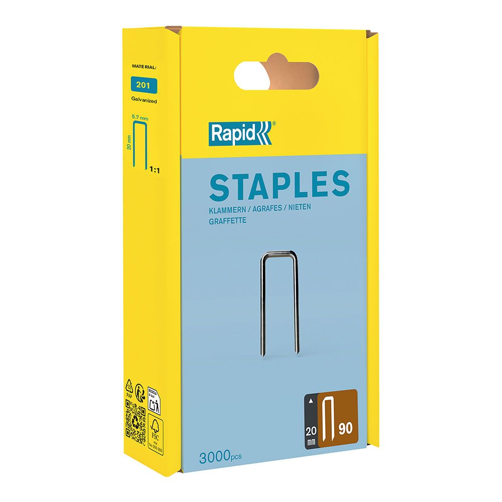 GRAPAS ESTRECHAS SERIE 90 / 20 mm GALVANIZADA, 3000 uds