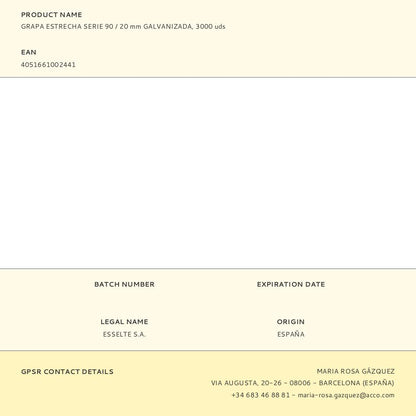 GRAPAS ESTRECHAS SERIE 90 / 20 mm GALVANIZADA, 3000 uds