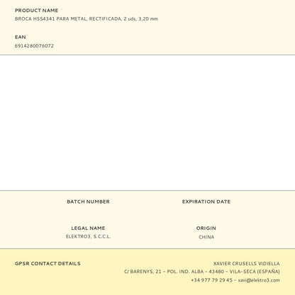 BROCA PARA METAL HSS4341, RECTIFICADA, Ø3,20 x 65,00 mm, 2 uds
