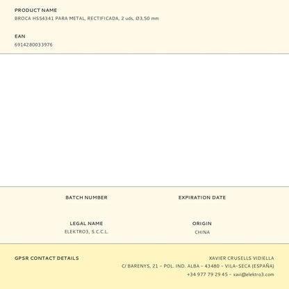 BROCA PARA METAL HSS4341, RECTIFICADA, Ø3,50 x 70,00 mm, 2 uds