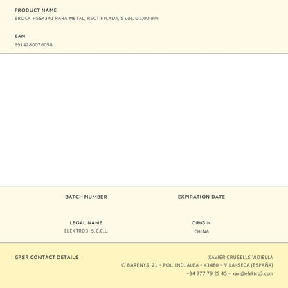 BROCA PARA METAL HSS4341, RECTIFICADA, Ø1,00 x 34,00 mm, 5 uds