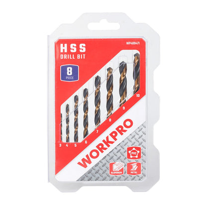 BROCAS PARA METAL HSS4241 LAMINADAS, JUEGO 8 PIEZAS, Ø3,00 - Ø10,00 mm