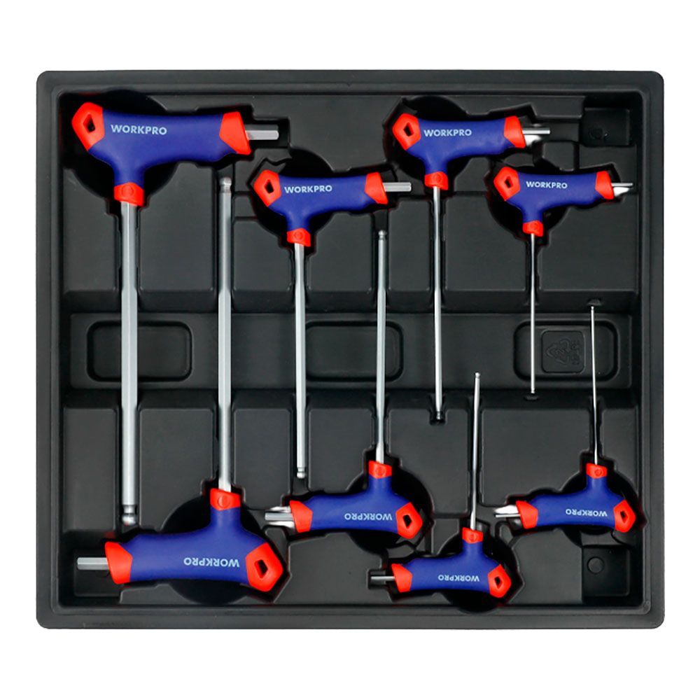 LLAVES ALLEN MANGO EN T, PUNTA ESFÉRICA, 2-10 mm, JUEGO 8 PIEZAS, SERIE MODULAR