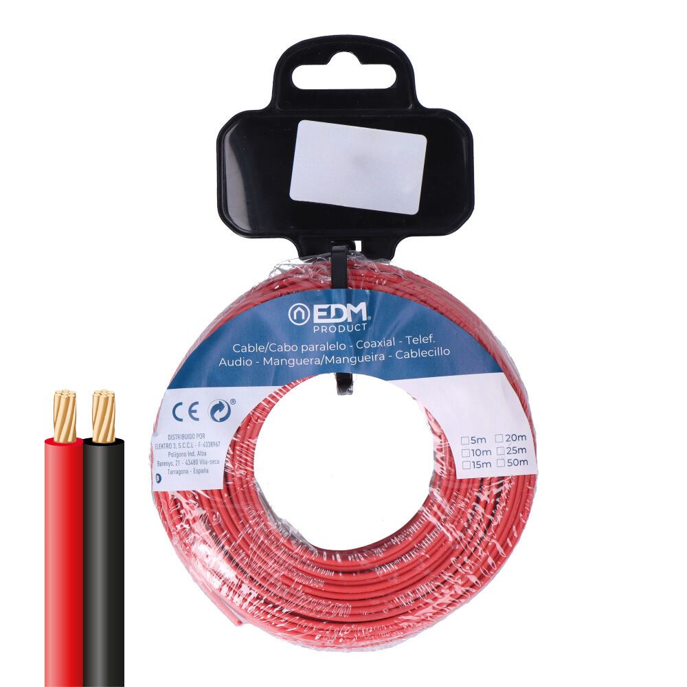 CARRETE CABLE PARALELO 2x1,50 mm² ROJO/NEGRO 05m (AUDIO)