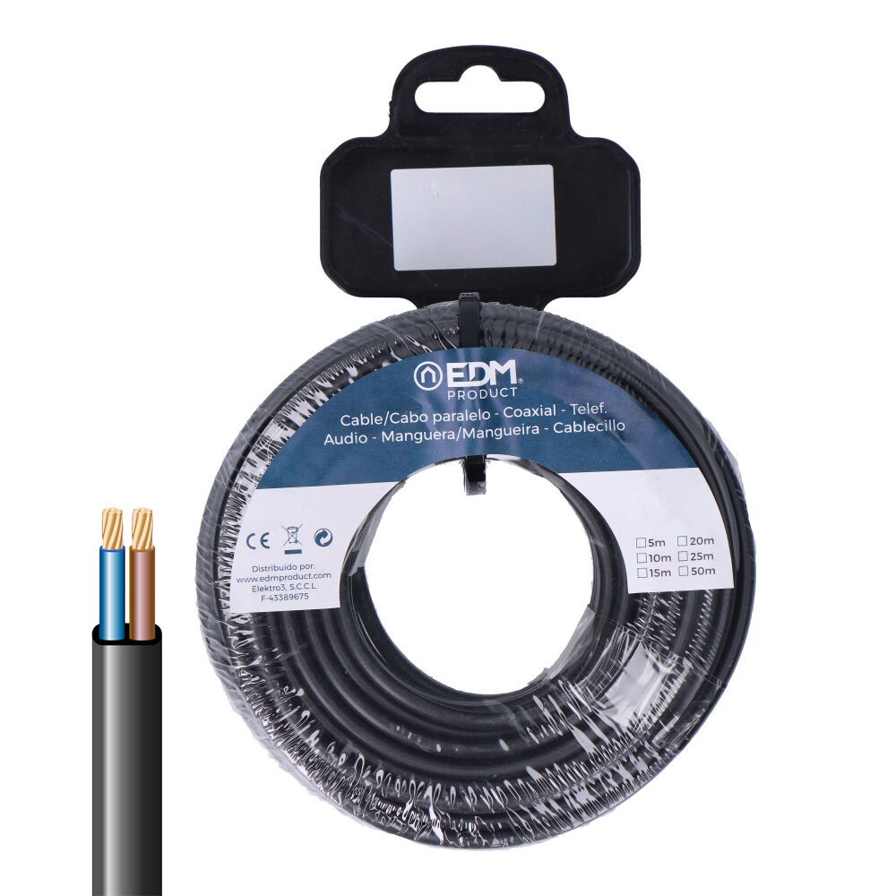 CARRETE MANGUERA PLANA H05VVH2-F 2 x 1,00 mm² NEGRA, 5 m