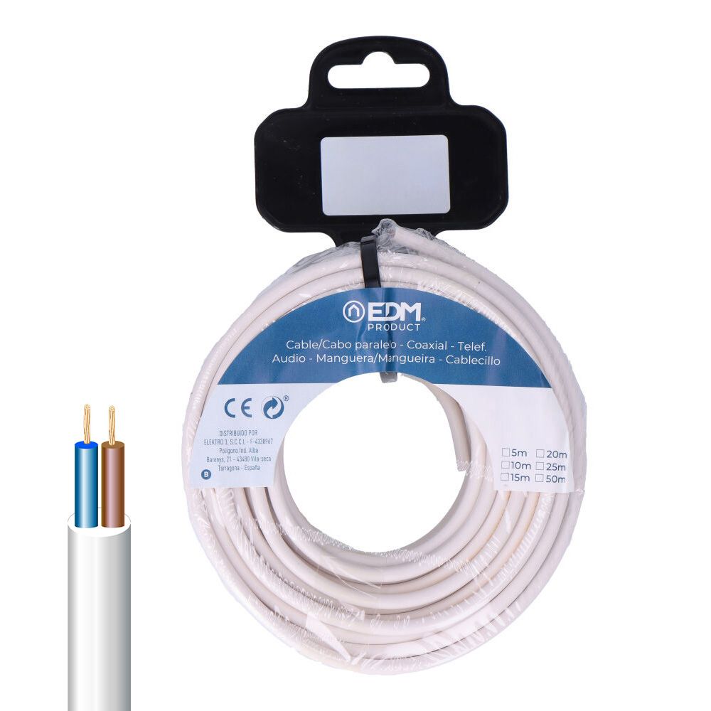 CARRETE MANGUERA TUBULAR H05VV-F 2 x 1,50 mm² BLANCA, 10 m
