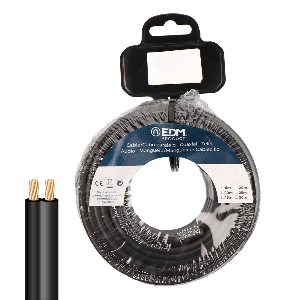 CARRETE CABLE PARALELO 2x0,75mm NEGRO 10m