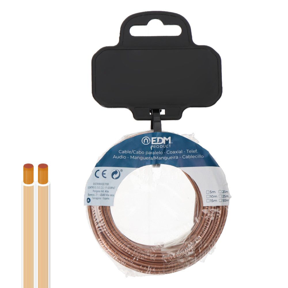 CARRETE CABLE PARALELO 2x0,75mm² TRANSPARENTE 50m.