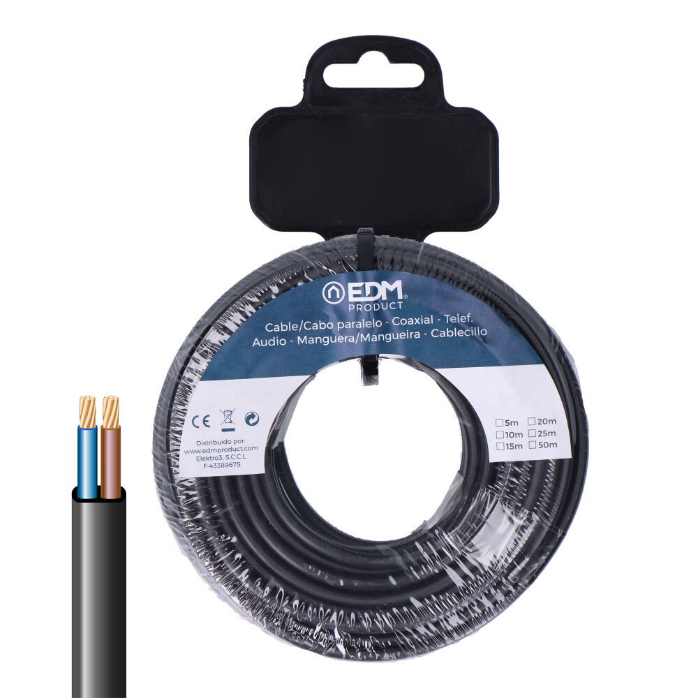 CARRETE MANGUERA PLANA H03VV-F 2 x 0,75 mm²  NEGRA, 5 m
