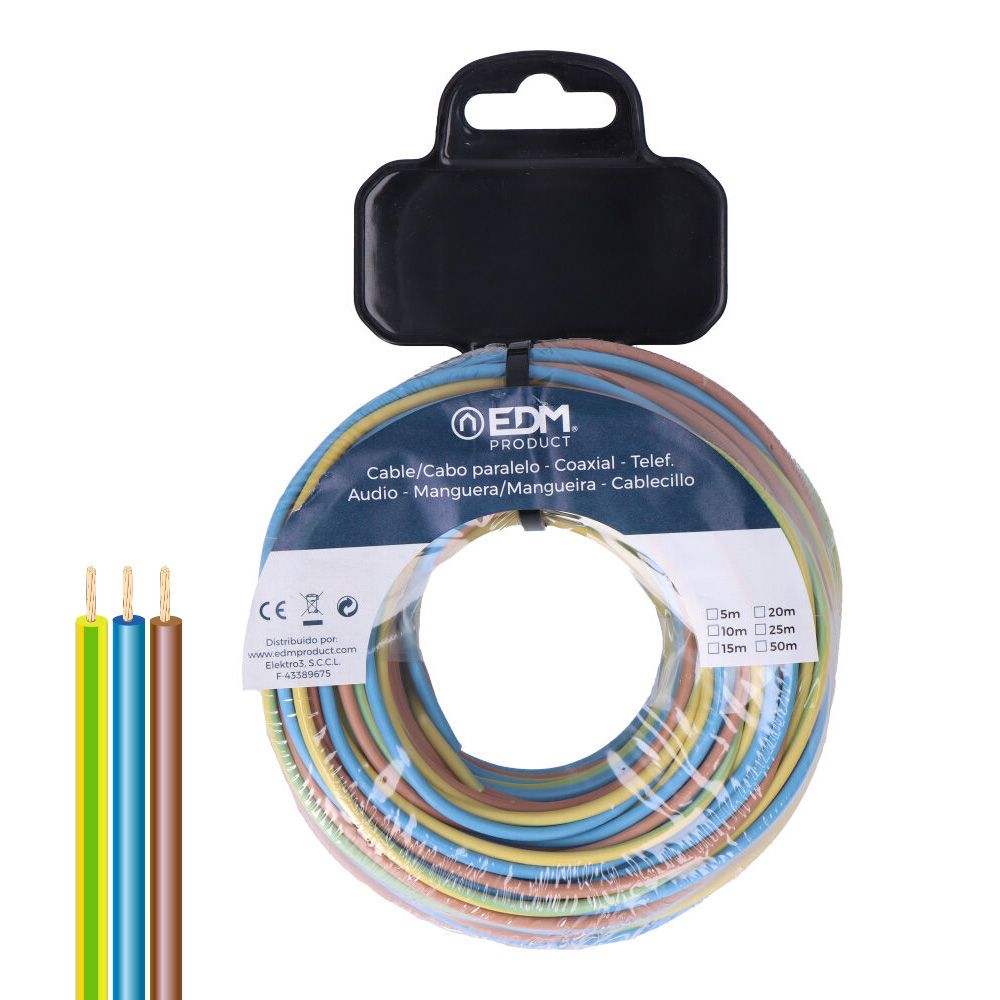 CARRETE CABLECILLO TRENZADO H07Z1-K 3 G 1,50 mm² 3 COLORES, 15 m