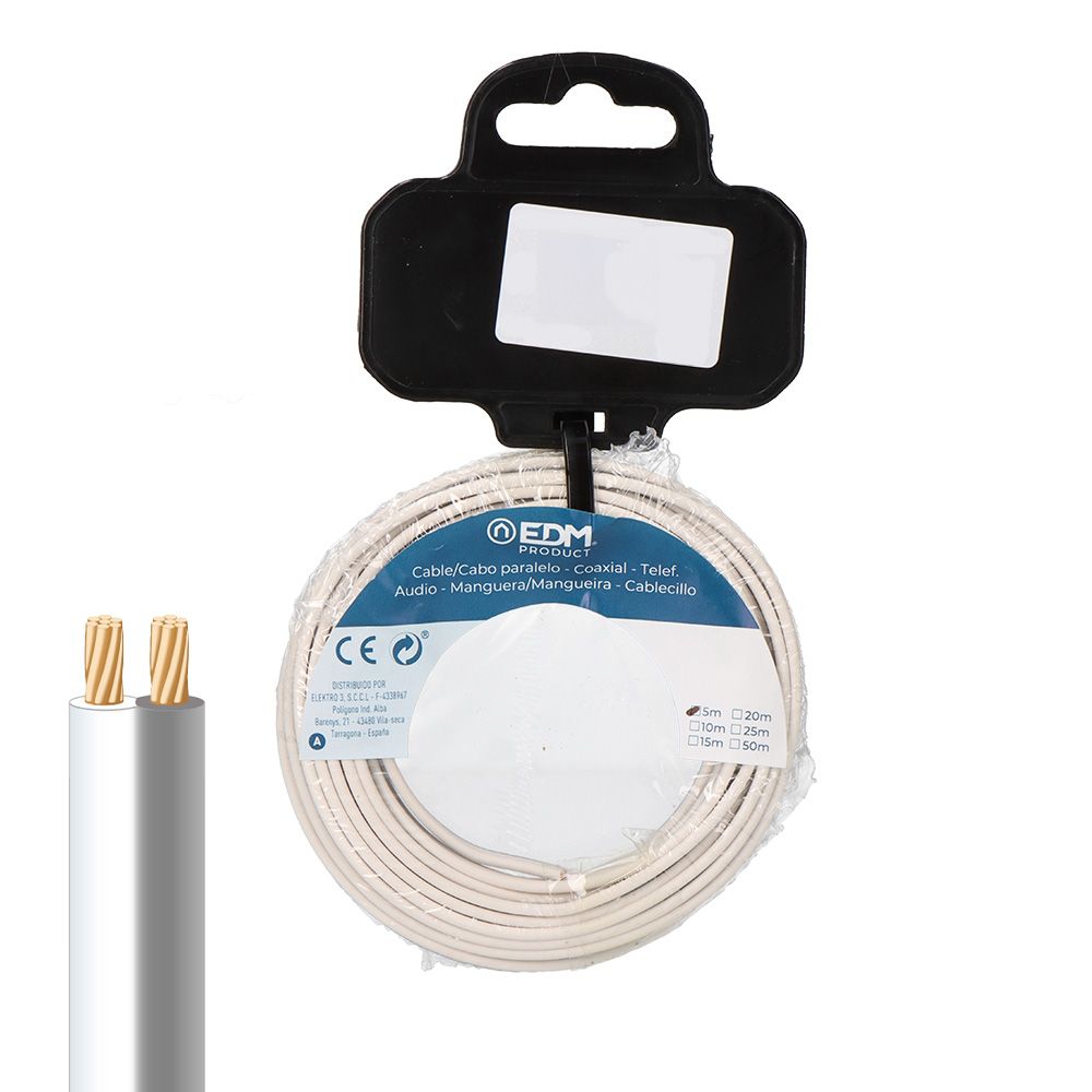 CARRETE CABLE PARALELO 2x1,50 mm² BLANCO/GRIS "AUDIO" 20 m