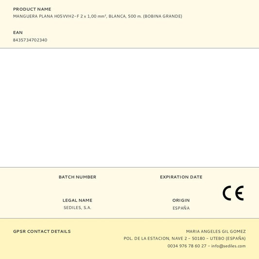 MANGUERA PLANA H05VVH2-F 2 x 1,00 mm², BLANCA, 500 m. (BOBINA GRANDE)