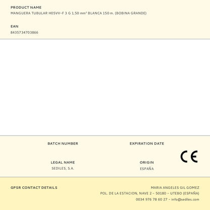 MANGUERA TUBULAR H05VV-F 3 G 1,50 mm² BLANCA 150 m. (BOBINA GRANDE)