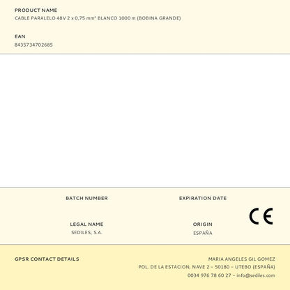 CABLE PARALELO 48V 2 x 0,75 mm² BLANCO 1000 m (BOBINA GRANDE)