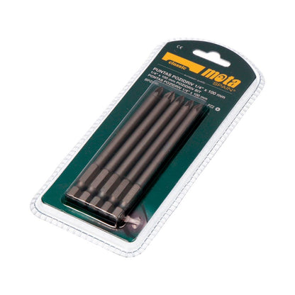 PUNTAS POZIDRIVE PZ2 x 90 mm ¼ pulg ACERO, 5 uds