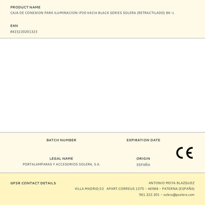 CAJA DE CONEXION PARA ILUMINACION IP20 VACIA BLACK SERIES SOLERA (RETRACTILADO) BK-L
