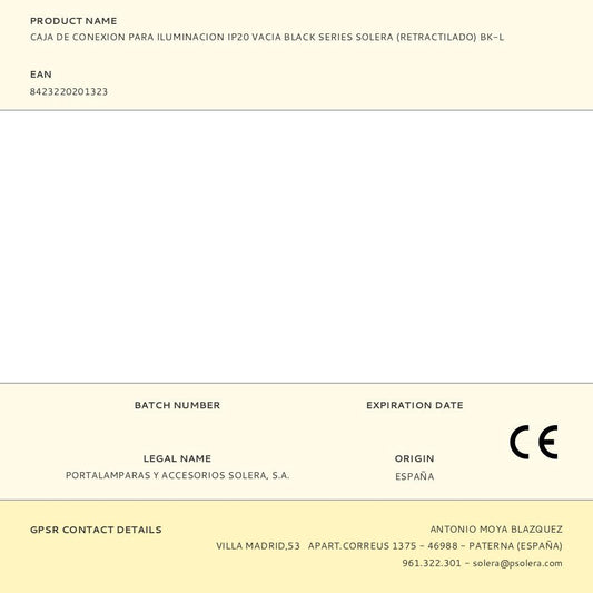 CAJA DE CONEXION PARA ILUMINACION IP20 VACIA BLACK SERIES SOLERA (RETRACTILADO) BK-L