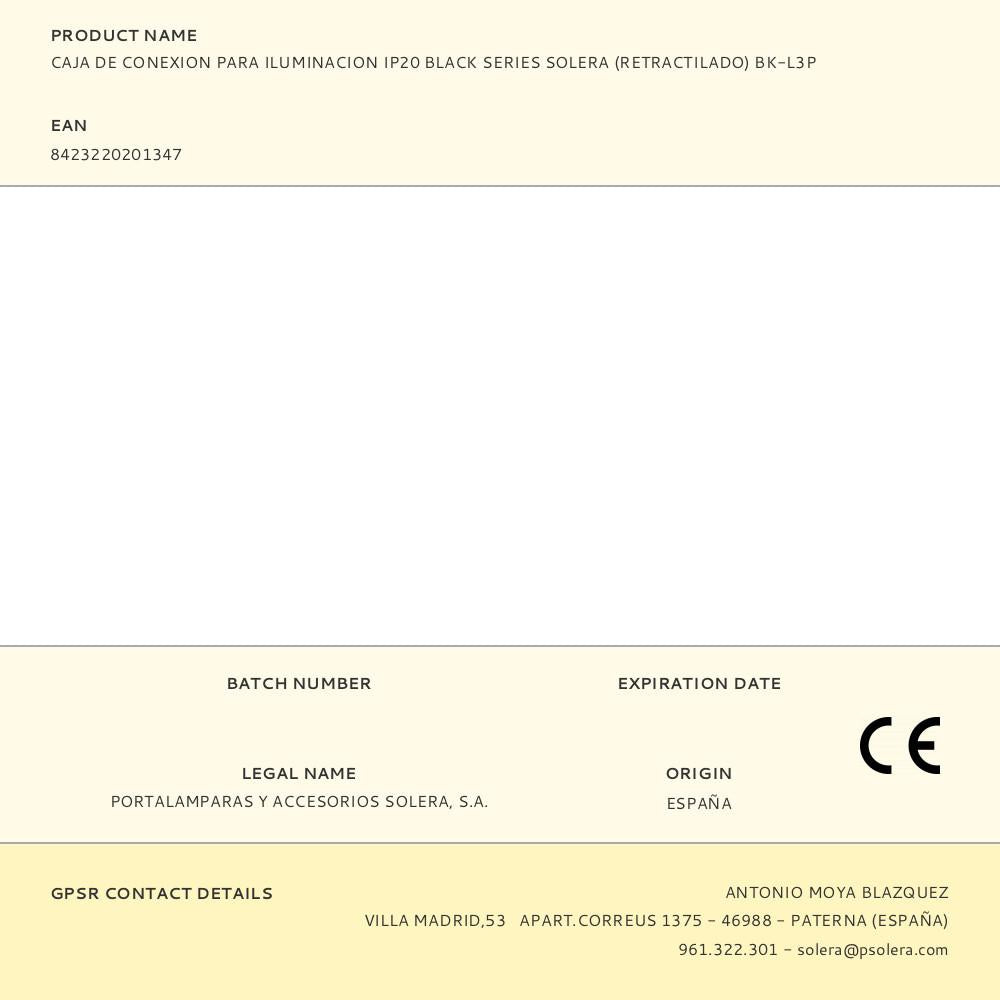 CAJA DE CONEXION PARA ILUMINACION IP20 BLACK SERIES SOLERA (RETRACTILADO) BK-L3P