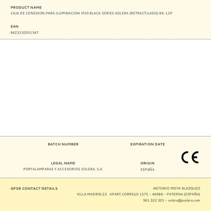 CAJA DE CONEXION PARA ILUMINACION IP20 BLACK SERIES SOLERA (RETRACTILADO) BK-L3P