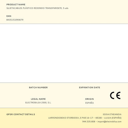 SUJETACABLES DE PLÁSTICO, REDONDO, TRANSPARENTE, 5 uds