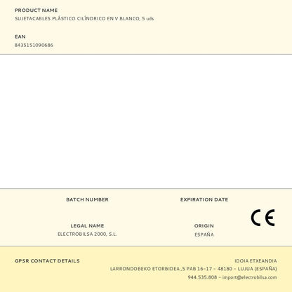 SUJETACABLES DE PLÁSTICO, CILÍNDRICO EN V, BLANCO, 5 uds