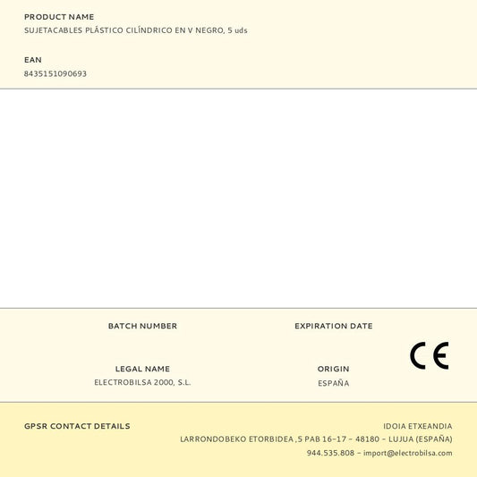 SUJETACABLES DE PLÁSTICO, CILÍNDRICO, EN V, NEGRO, 5 uds