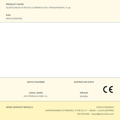 SUJETACABLES DE PLÁSTICO, CILÍNDRICO EN V, TRANSPARENTE, 5 uds